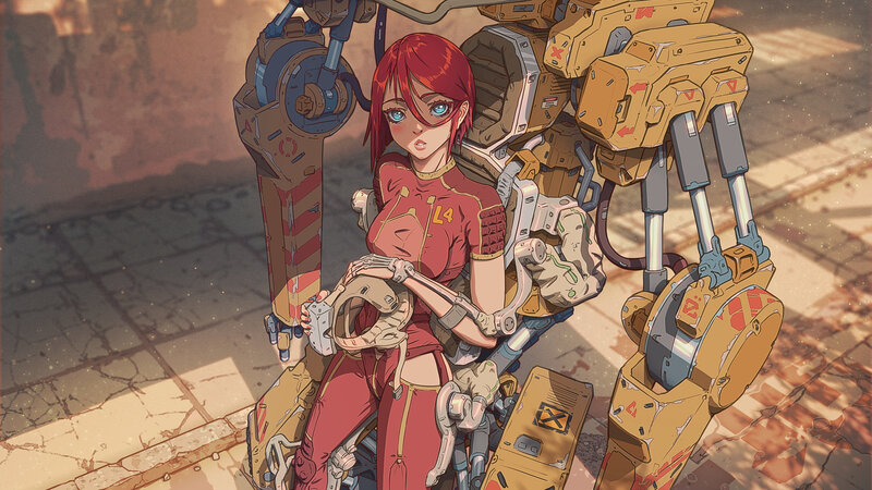 Red-haired Girl with Mech — Red