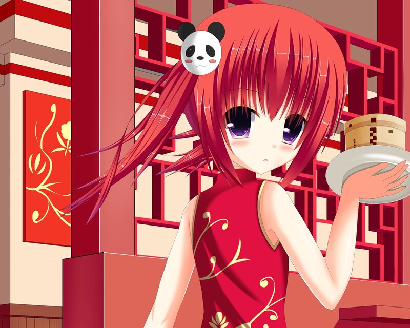 Red-haired Girl with Panda