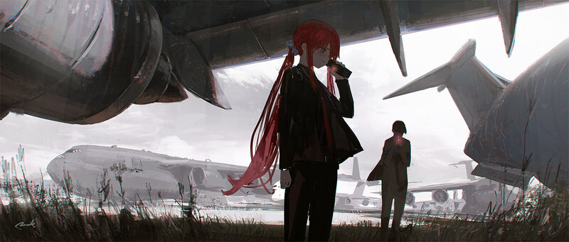 Red-haired Girl with Phone — Red, Dramatic