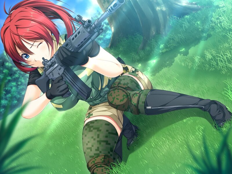 Red-haired girl with rifle