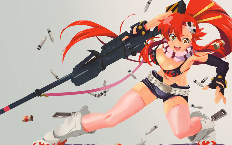 red-haired girl with rifle