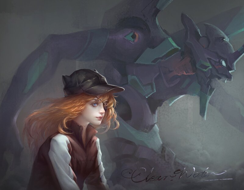 Red-haired Girl with Robot — Gray, Dramatic