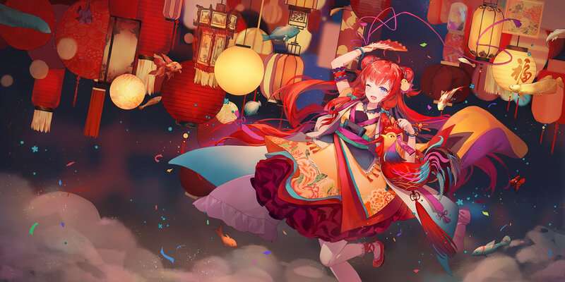 Red-haired Girl with Rooster