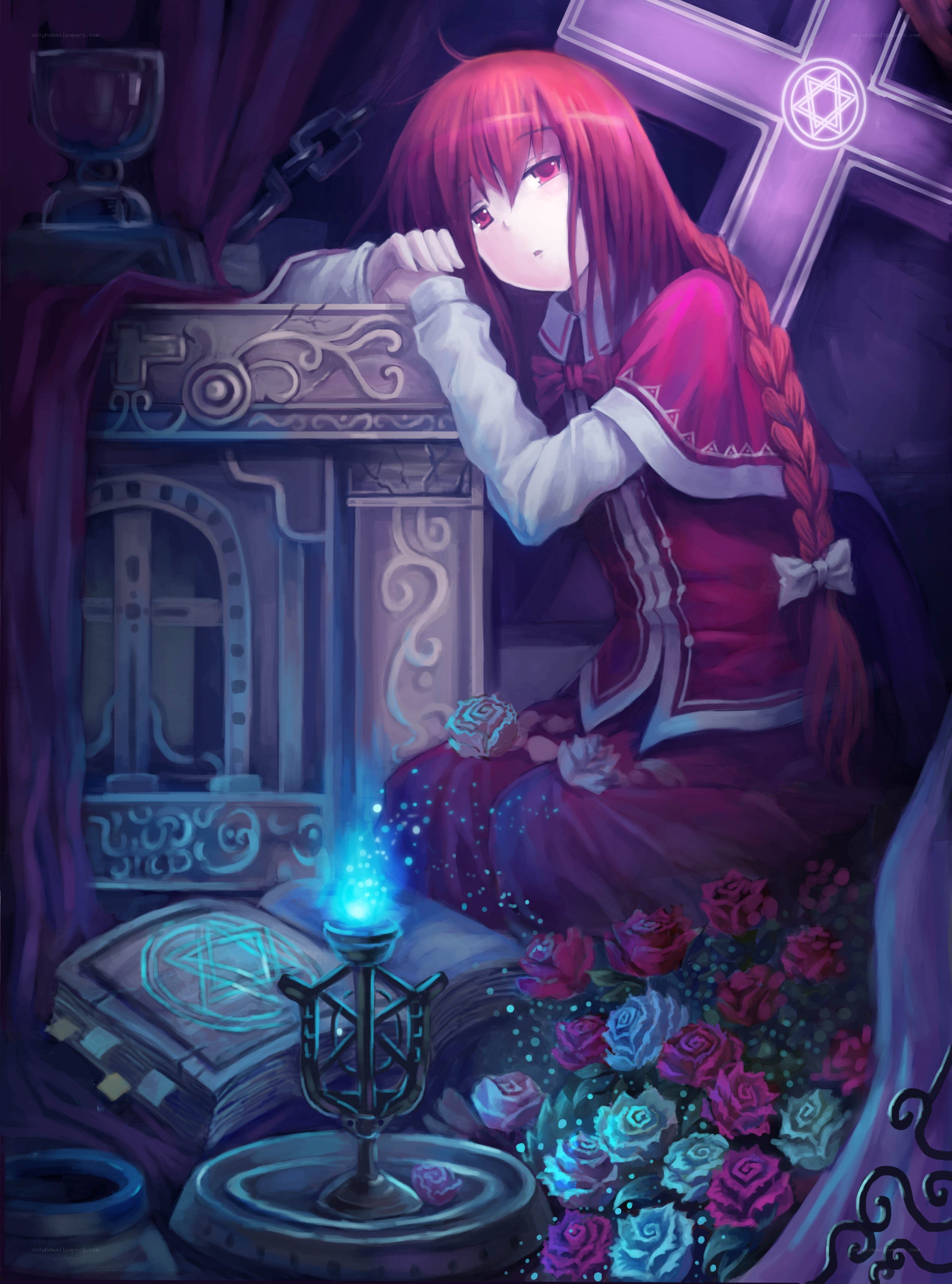 Red-haired girl with roses