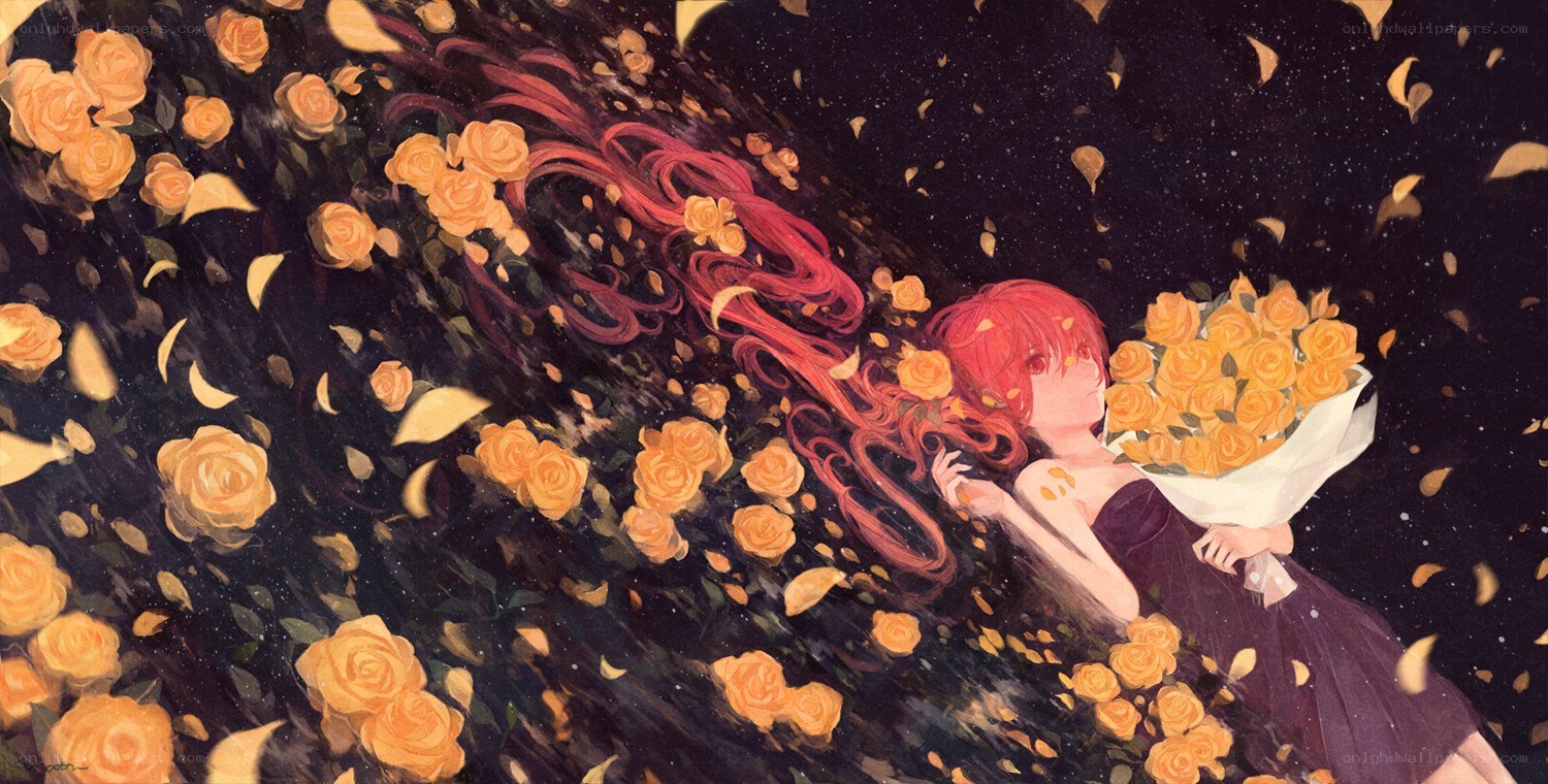 Red-haired girl with roses