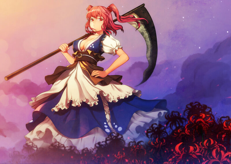 Red-haired Girl with Scythe — Purple, Dramatic, Sunset