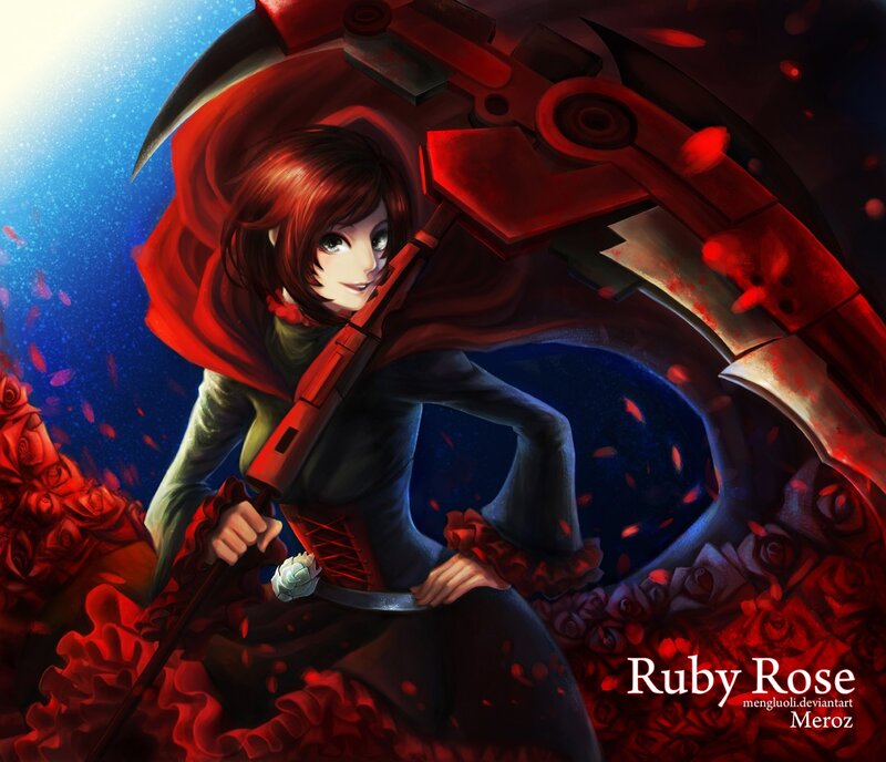 Red-haired Girl with Scythe — Red, Dramatic, Digital Art