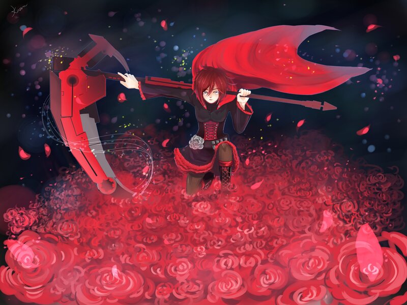 Red-haired Girl with Scythe — Red, Dramatic, Night, Digital Art