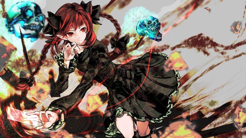 Red-haired Girl with Skulls — Black, Dramatic, Digital Art