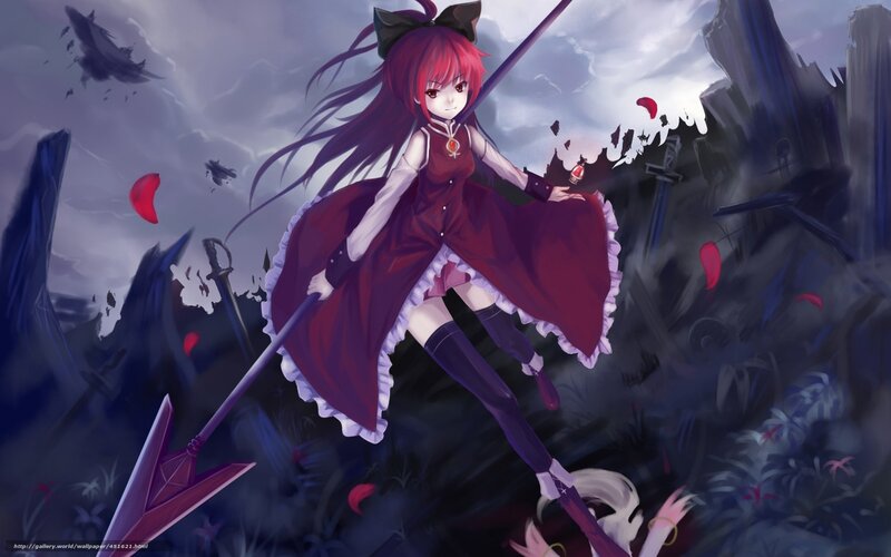Red-haired Girl with Spear — Purple, Dramatic, Night