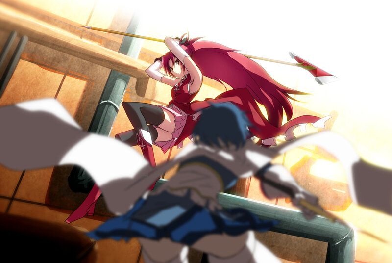 Red-haired Girl with Spear — Red, Dramatic, Afternoon