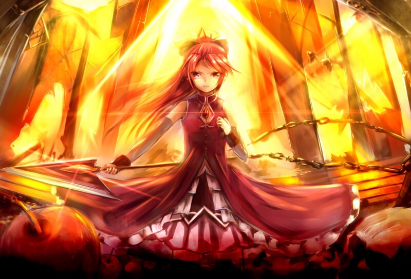 Red-haired Girl with Spear — Red, Dramatic, Anime, Chains