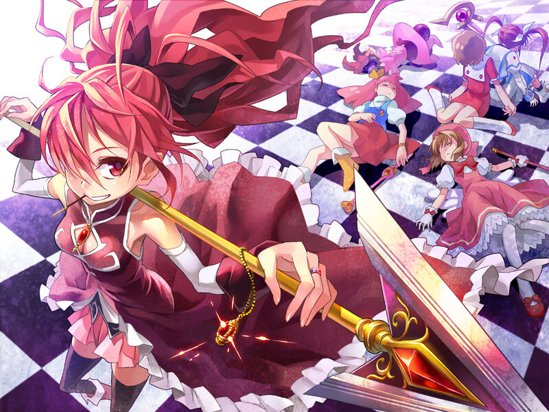 Red-haired Girl with Spear — Red, Dramatic, Anime, Chessboard