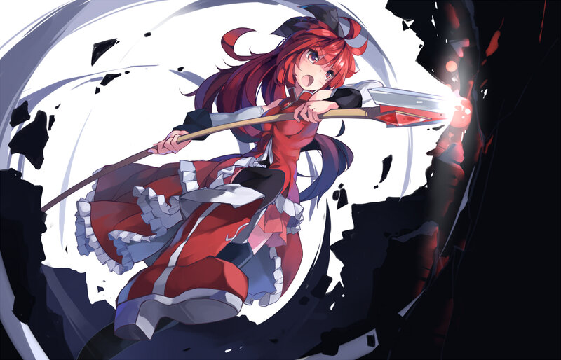 Red-haired Girl with Spear — Red, Dramatic, Anime, Shattered Wall