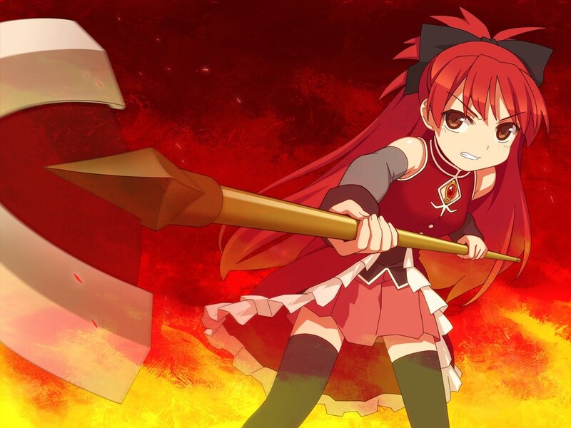 Red-haired Girl with Spear — Red, Dramatic, Anime