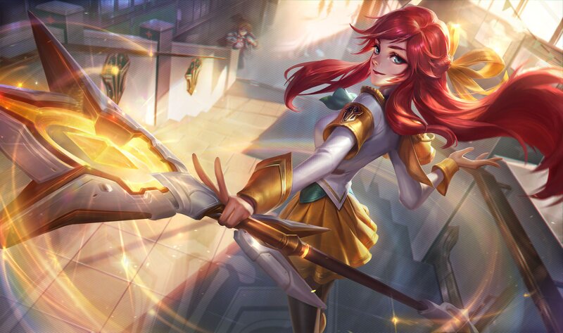 Red-haired Girl with Spear — Red, Dramatic, Digital Art, Building
