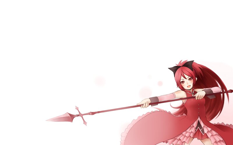 Red-haired Girl with Spear — Red, Dynamic, Anime, Cat Ears, Dress