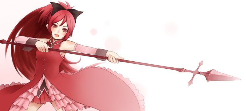 Red-haired Girl with Spear — Red, Dynamic, Anime, Cat Ears