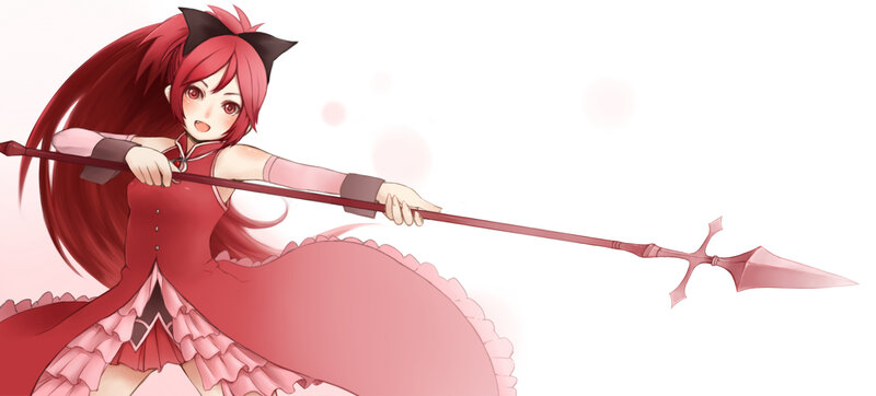 Red-haired Girl with Spear — Red, Dynamic, Anime, Dress, Cat Ears