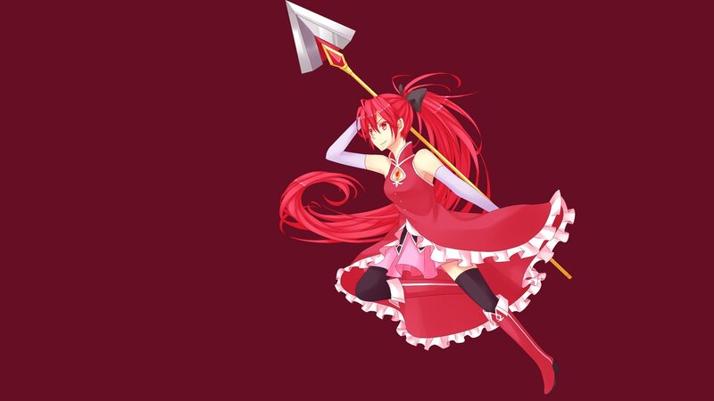 Red-haired Girl with Spear — Red, Dynamic, Anime, Dress