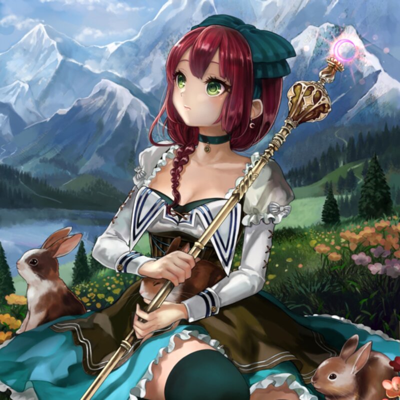 Red-haired Girl with Staff — Green