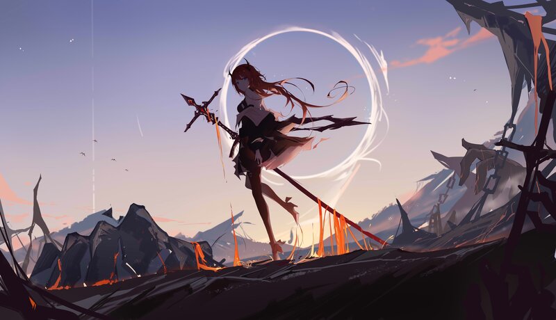 Red-haired Girl with Staff — Purple, Dramatic