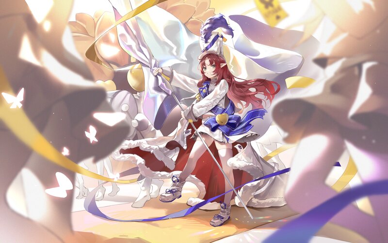 Red-haired Girl with Staff — White, Dynamic