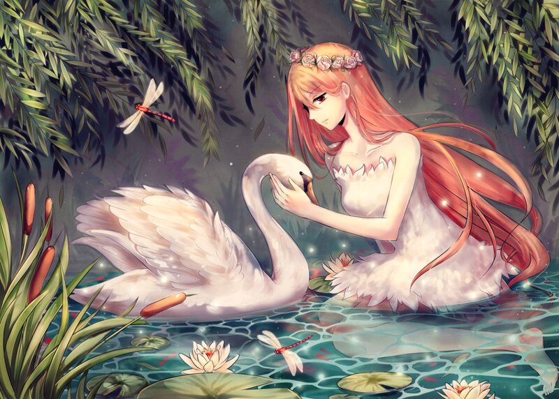 Red-haired Girl with Swan