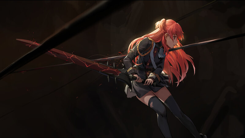 Red-haired Girl with Sword — Black, Dramatic, Digital Art