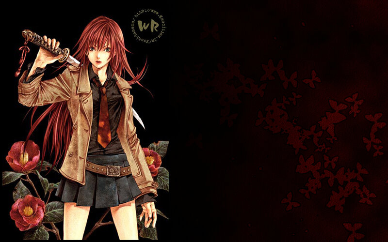 Red-haired Girl with Sword — Black, Dramatic, Manga