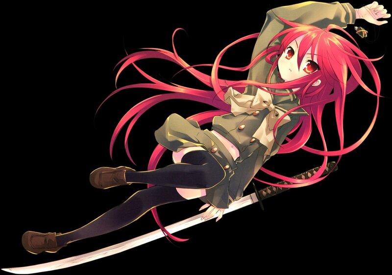 Red-haired Girl with Sword — Black, Dramatic
