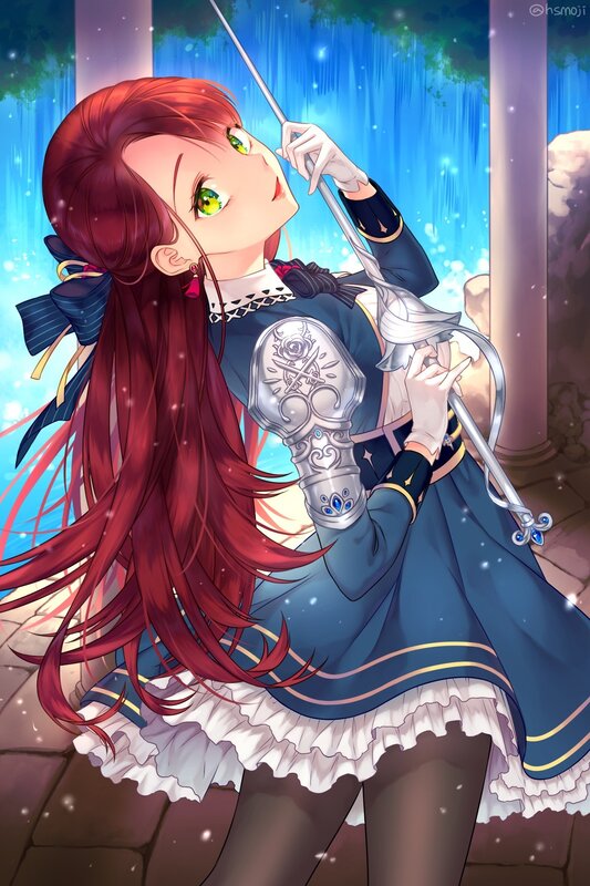 Red-haired Girl with Sword — Blue, Dramatic, Anime