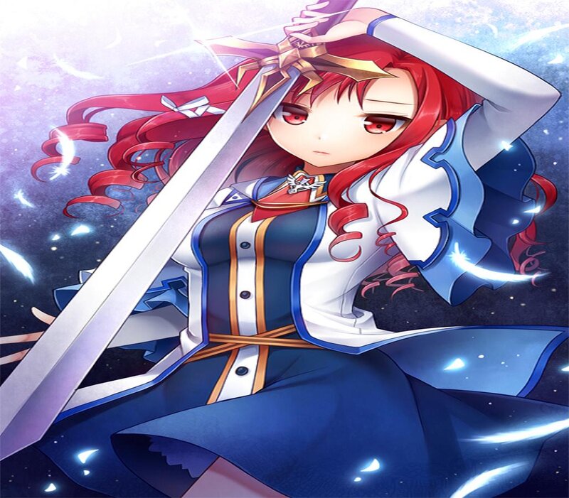 Red-haired Girl with Sword — Blue, Dramatic