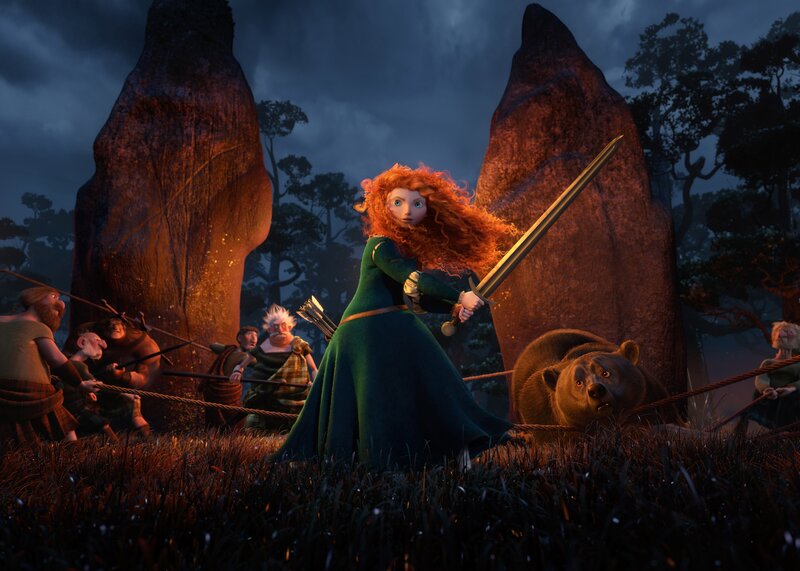 Red-haired Girl with Sword — Green, Dramatic, Night, 3d Render, Bear