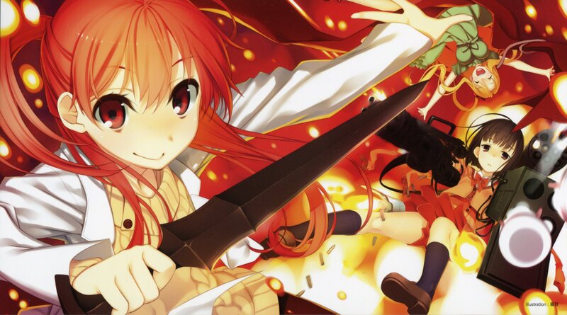 Red-haired girl with sword in action