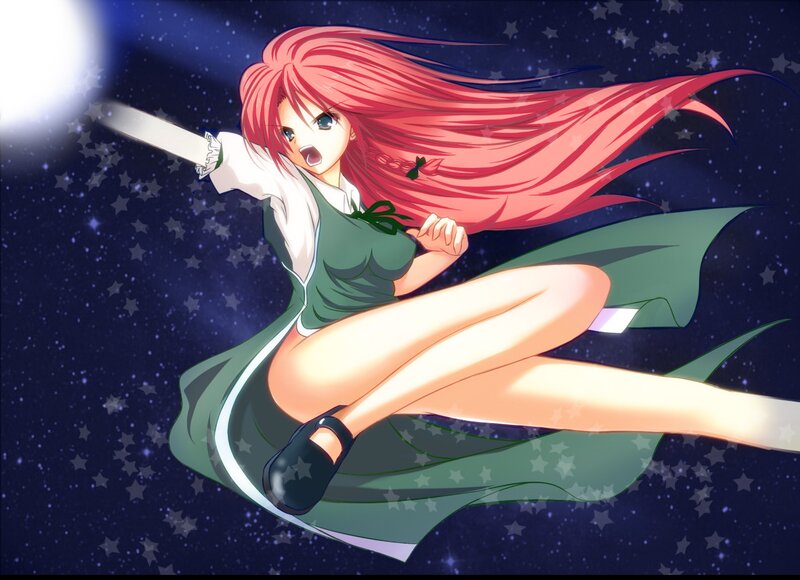 Red-haired girl with sword in space