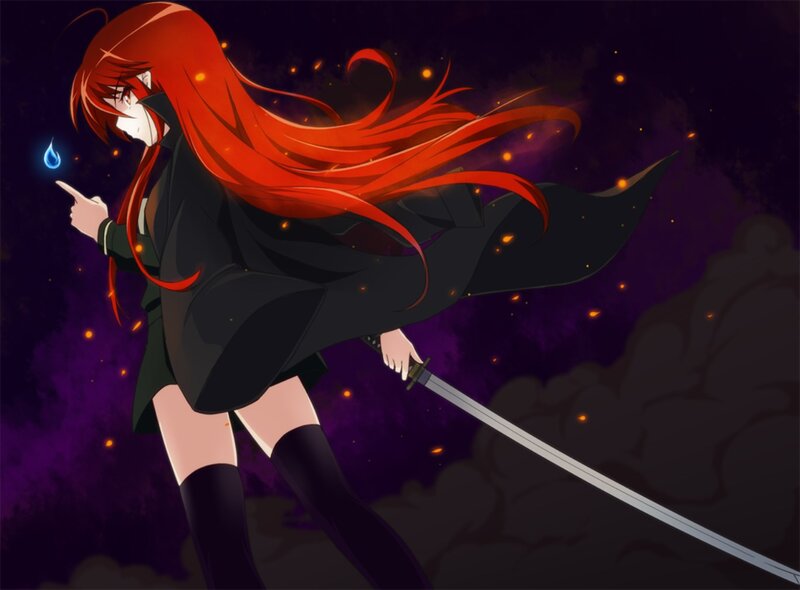 Red-haired Girl with Sword — Purple, Dramatic, Night, Anime, Magic