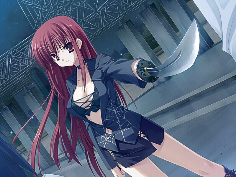 Red-haired Girl with Sword — Purple, Dramatic, Night, Anime