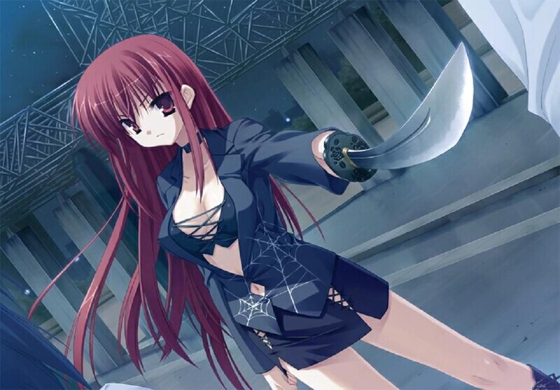 Red-haired Girl with Sword — Purple, Dramatic, Night
