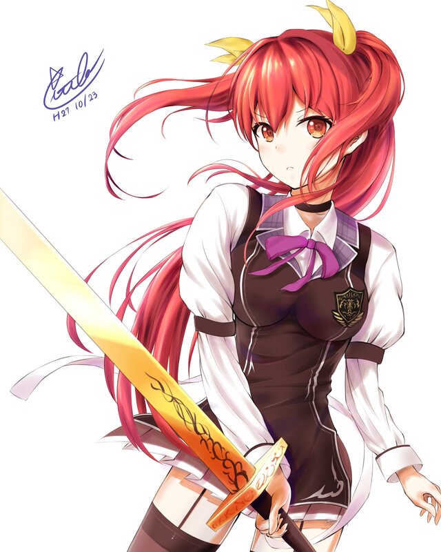 Red-haired Girl with Sword — Red, Determined, Anime, School Uniform