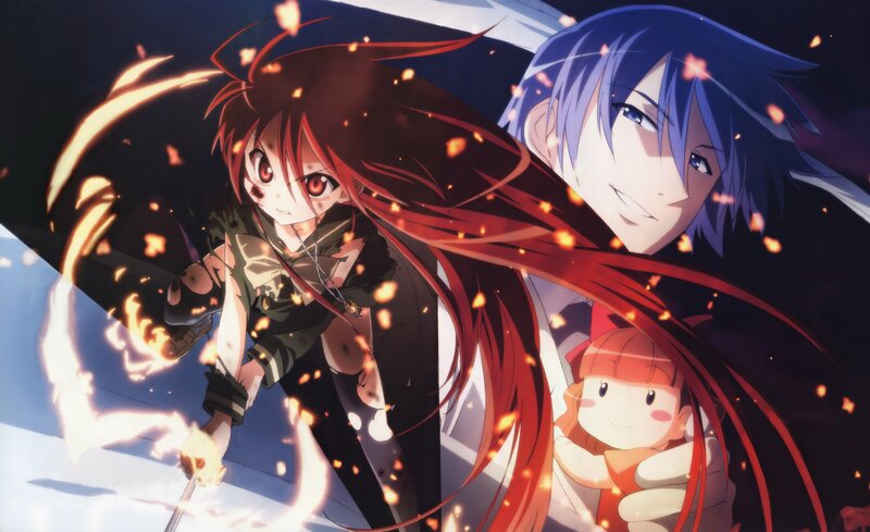 Red-haired Girl with Sword — Red, Dramatic, Anime, Blue-haired Man