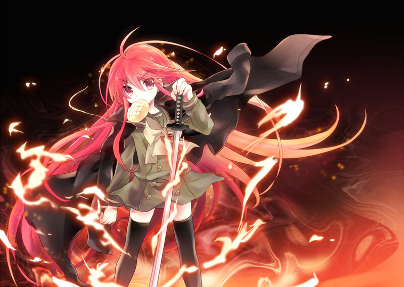 Red-haired Girl with Sword — Red, Dramatic, Anime, Cloak