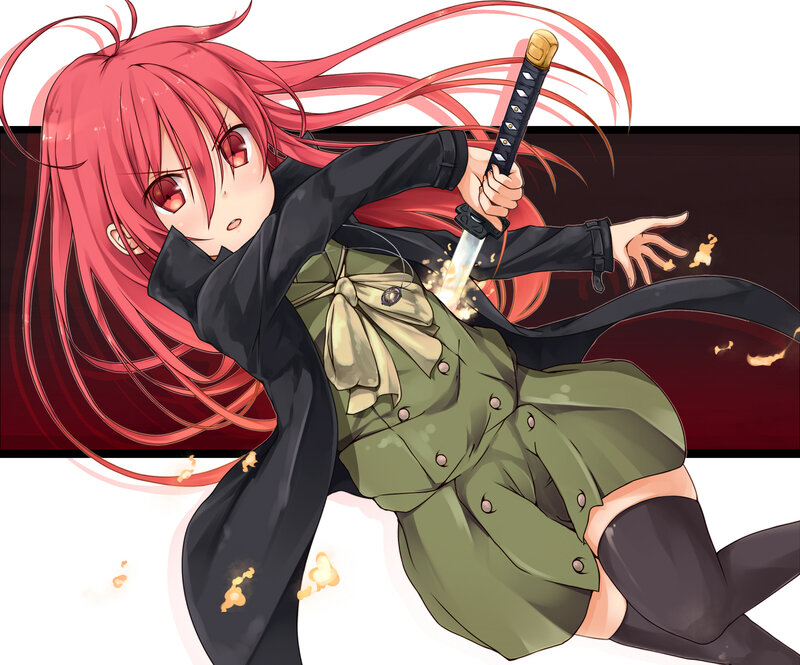 Red-haired Girl with Sword — Red, Dramatic, Anime, Fire, Coat
