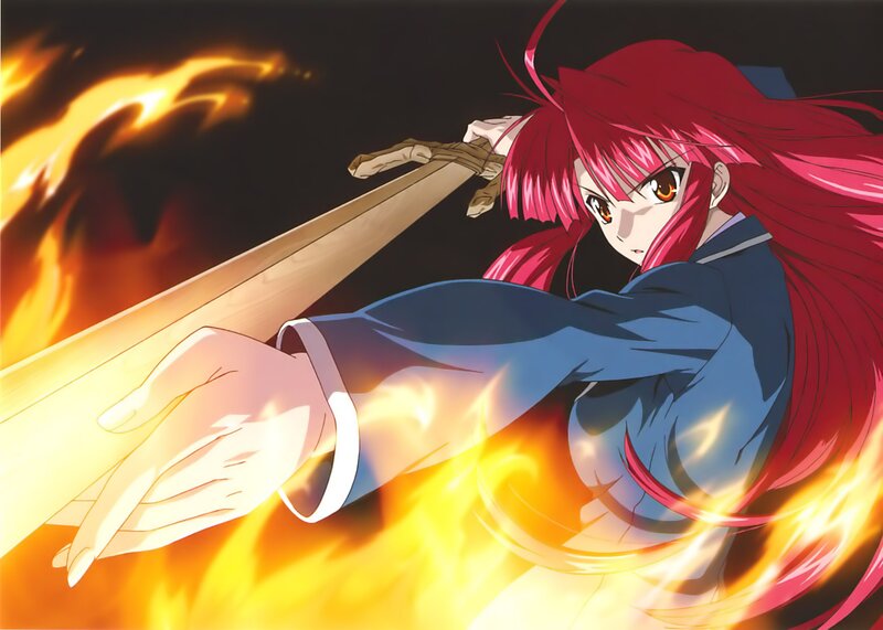 Red-haired Girl with Sword — Red, Dramatic, Anime, Fire, School Uniform