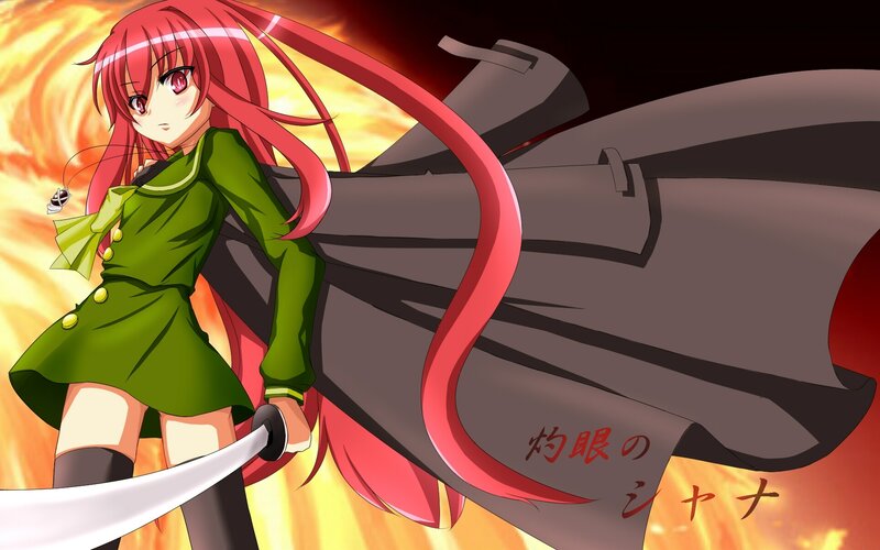 Red-haired Girl with Sword — Red, Dramatic, Anime, Flames