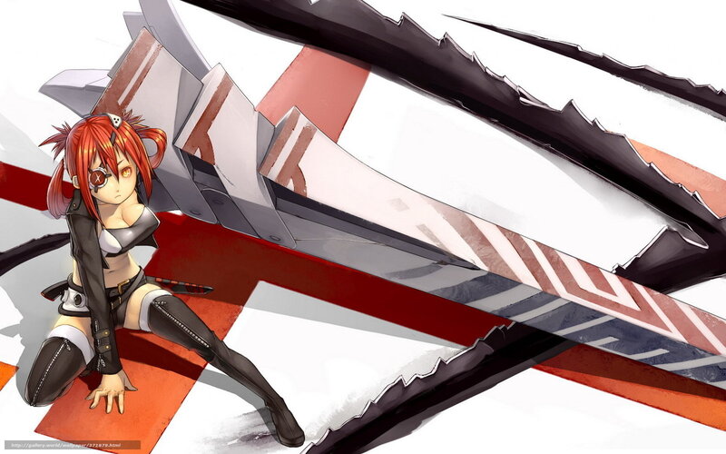 Red-haired Girl with Sword — Red, Dramatic, Anime, Goggles