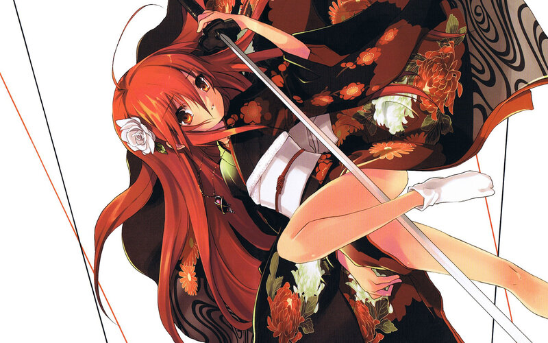 Red-haired Girl with Sword — Red, Dramatic, Anime, Kimono