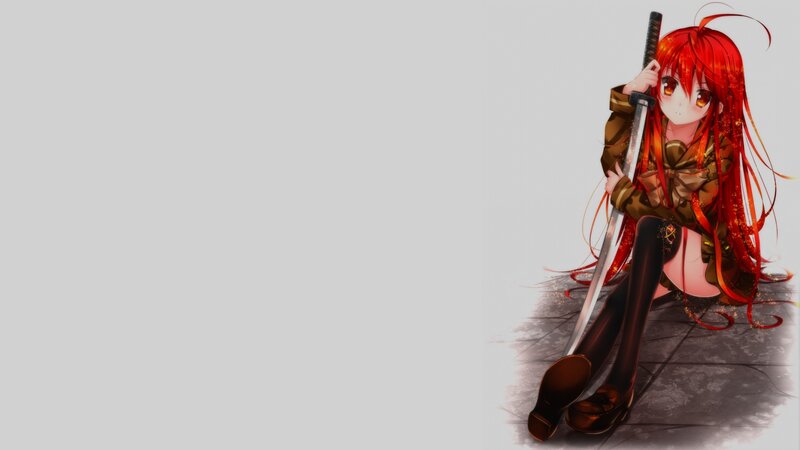 Red-haired Girl with Sword — Red, Dramatic, Anime, Long Hair, Black Boots