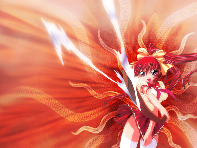 Red-haired Girl with Sword — Red, Dramatic, Anime, Ribbon