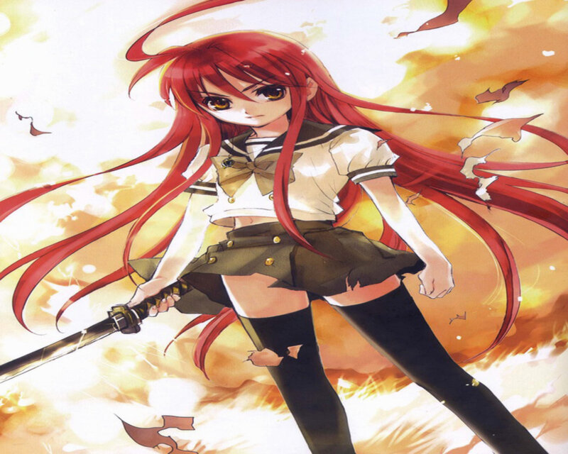 Red-haired Girl with Sword — Red, Dramatic, Anime, School Uniform